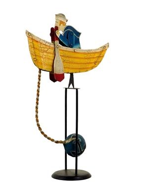 Vintage Nautical Salty Dog Sky Hook Rowing Sailor 18" Tin Balance Folk Art
